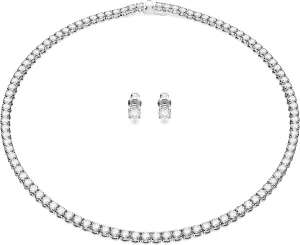Swarovski Matrix Tennis Jewelry Set, All-Round Necklace and Pierced Stud Earrings with Clear Crystals on a Rhodium Finished Setting, Part of the Matrix Tennis Collection