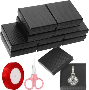 Swpeet 12Pcs Black 3.53.51 Inch Cardboard Jewelry Gift Boxes with Scissors and Polyester Ribbon, Necklace Earring Bracelet Boxes Gift Case Ideal for Jewelry Storage Packaging Display