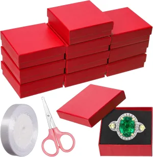 Swpeet 12Pcs Red 3.53.51 Inch Cardboard Jewelry Gift Boxes with Scissors and Polyester Ribbon, Necklace Earring Bracelet Boxes Gift Case Ideal for Jewelry Storage Packaging Display