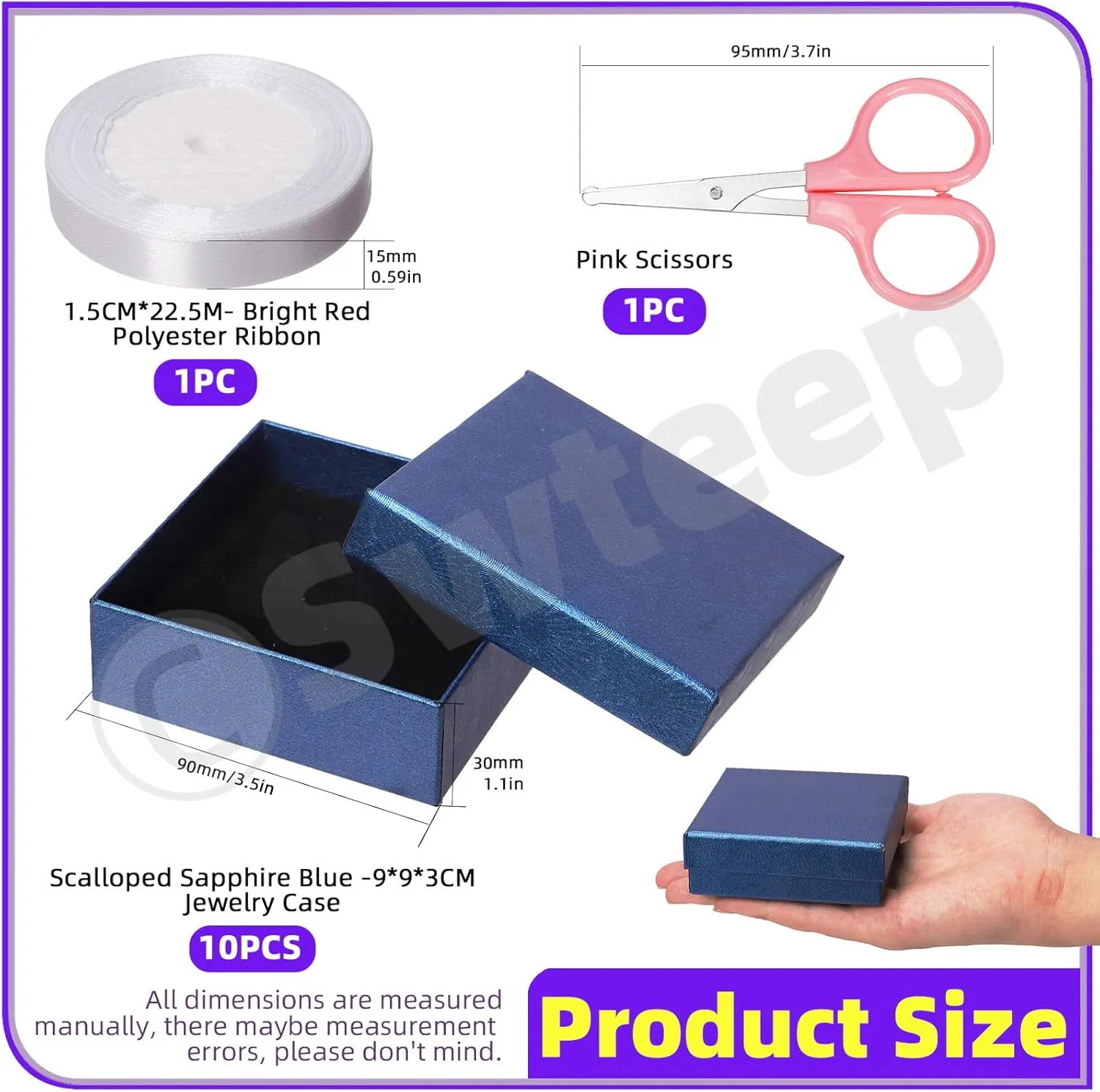 Swpeet 12Pcs Royal Blue 3.53.51 Inch Cardboard Jewelry Gift Boxes with Scissors and Polyester Ribbon, Necklace Earring Bracelet Boxes Gift Case Ideal for Jewelry Storage Packaging Display