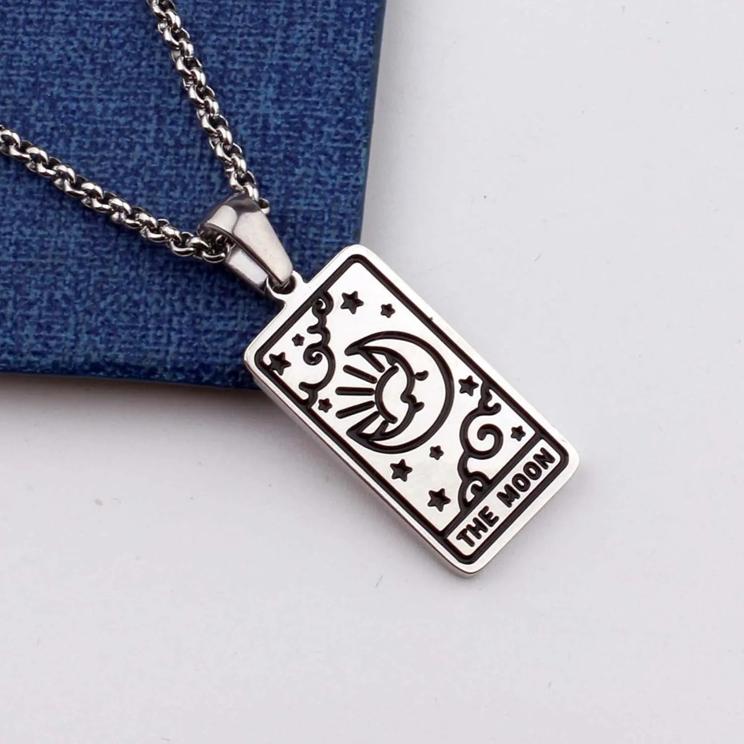 Tarot Card Pendant Necklace Silver Tag Necklace Mystic Jewelry