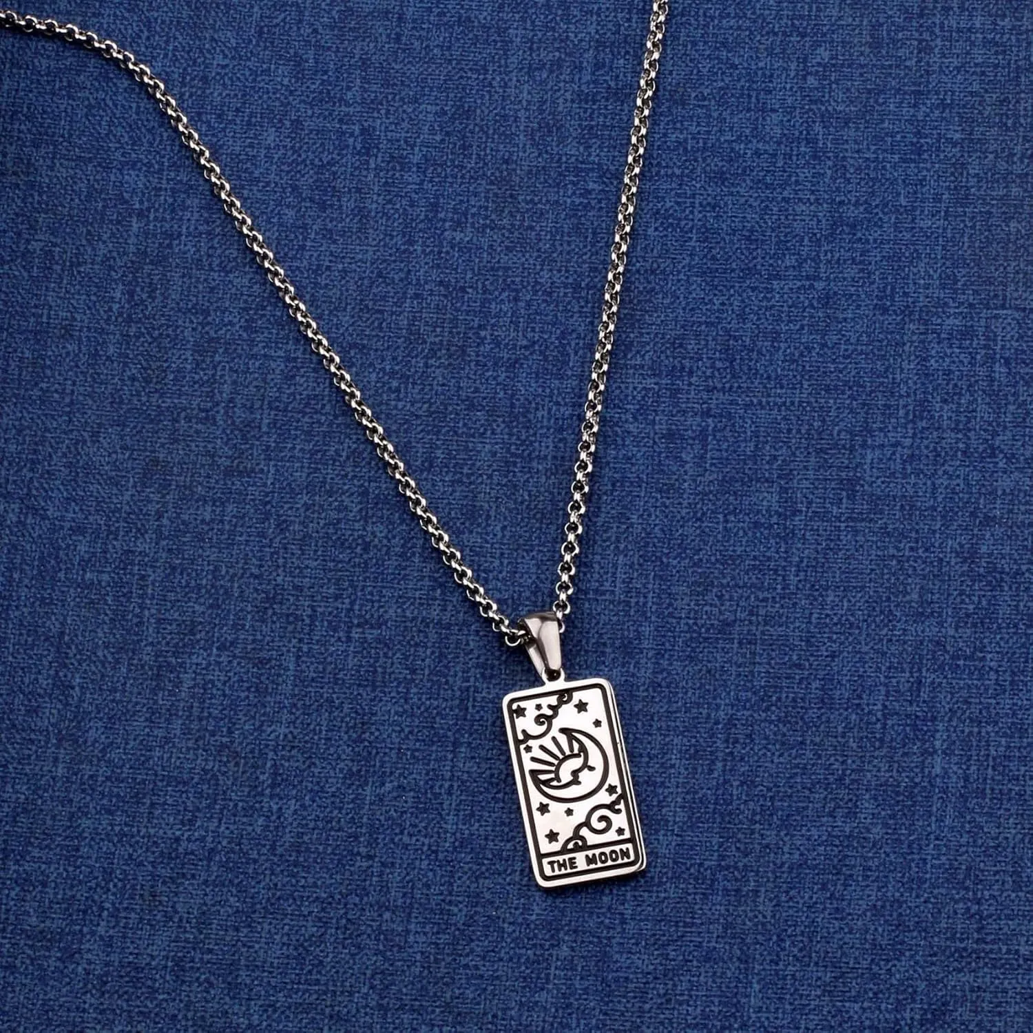 Tarot Card Pendant Necklace Silver Tag Necklace Mystic Jewelry