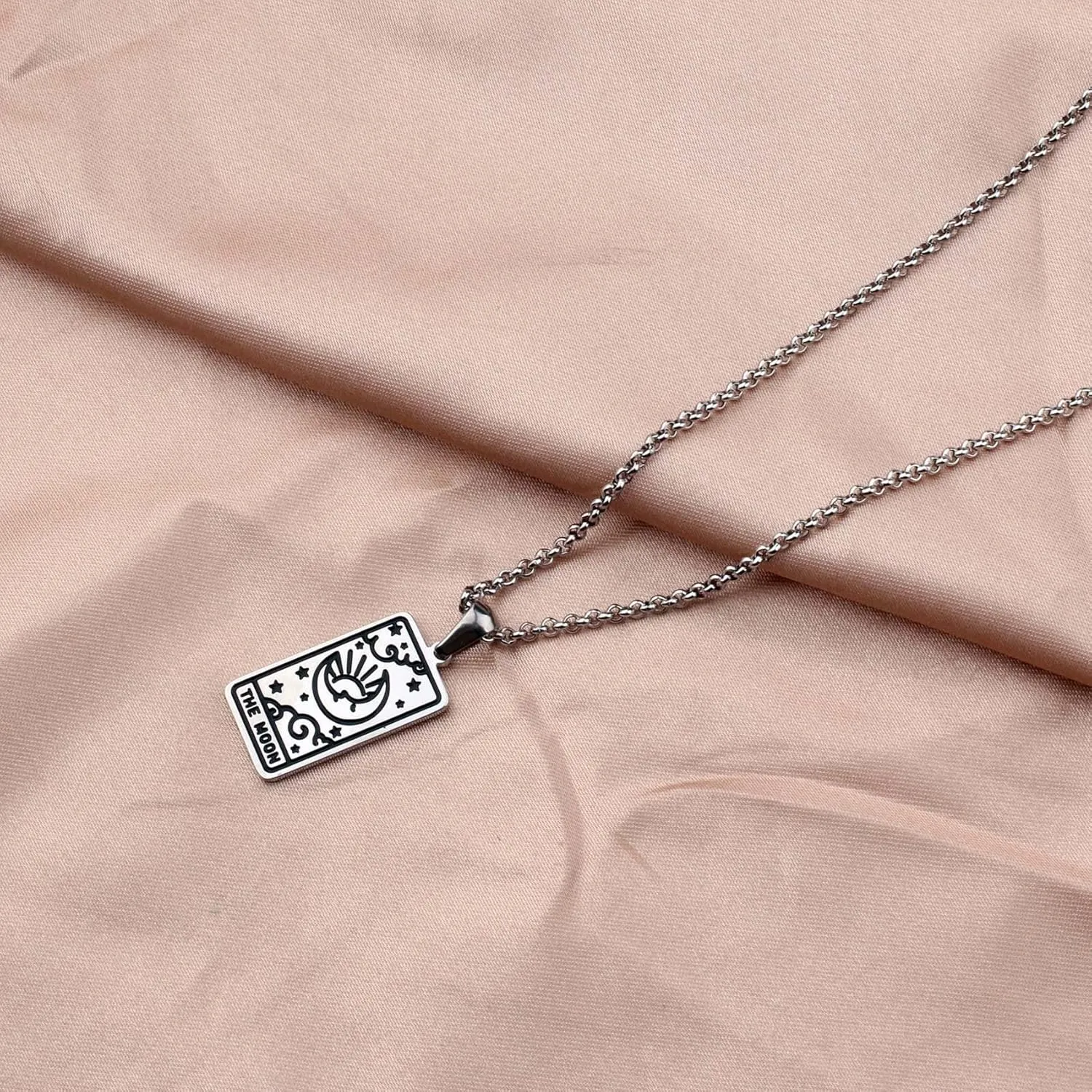 Tarot Card Pendant Necklace Silver Tag Necklace Mystic Jewelry