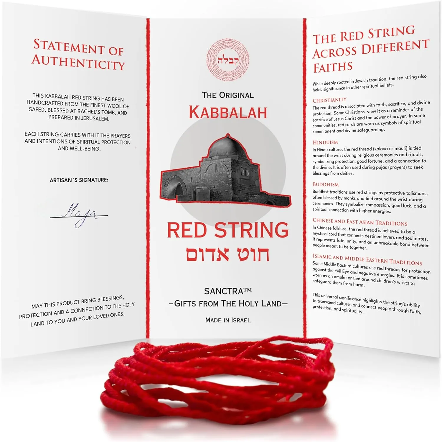 The Original Kabbalah Red String, Handmade and Blessed in The Holy Land, 100% Wool Strand, 60" Long for up to 7 Evil Eye Bracelets -incl. Prayer, Instructions & SOA