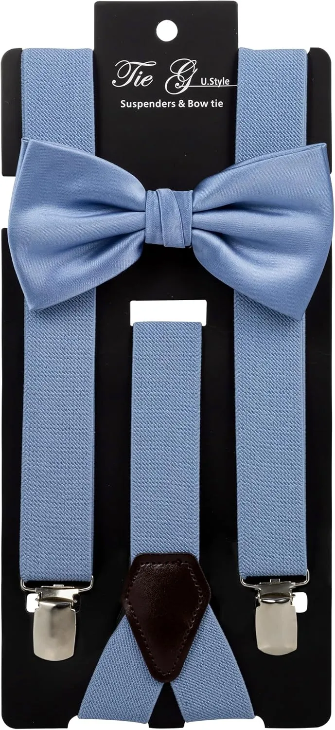 TIE G Solid Color Men's Suspender   Woven Bow Tie Set for Wedding : Vivid Color, Adjustable Brace, Strong Clip, Elastic Band