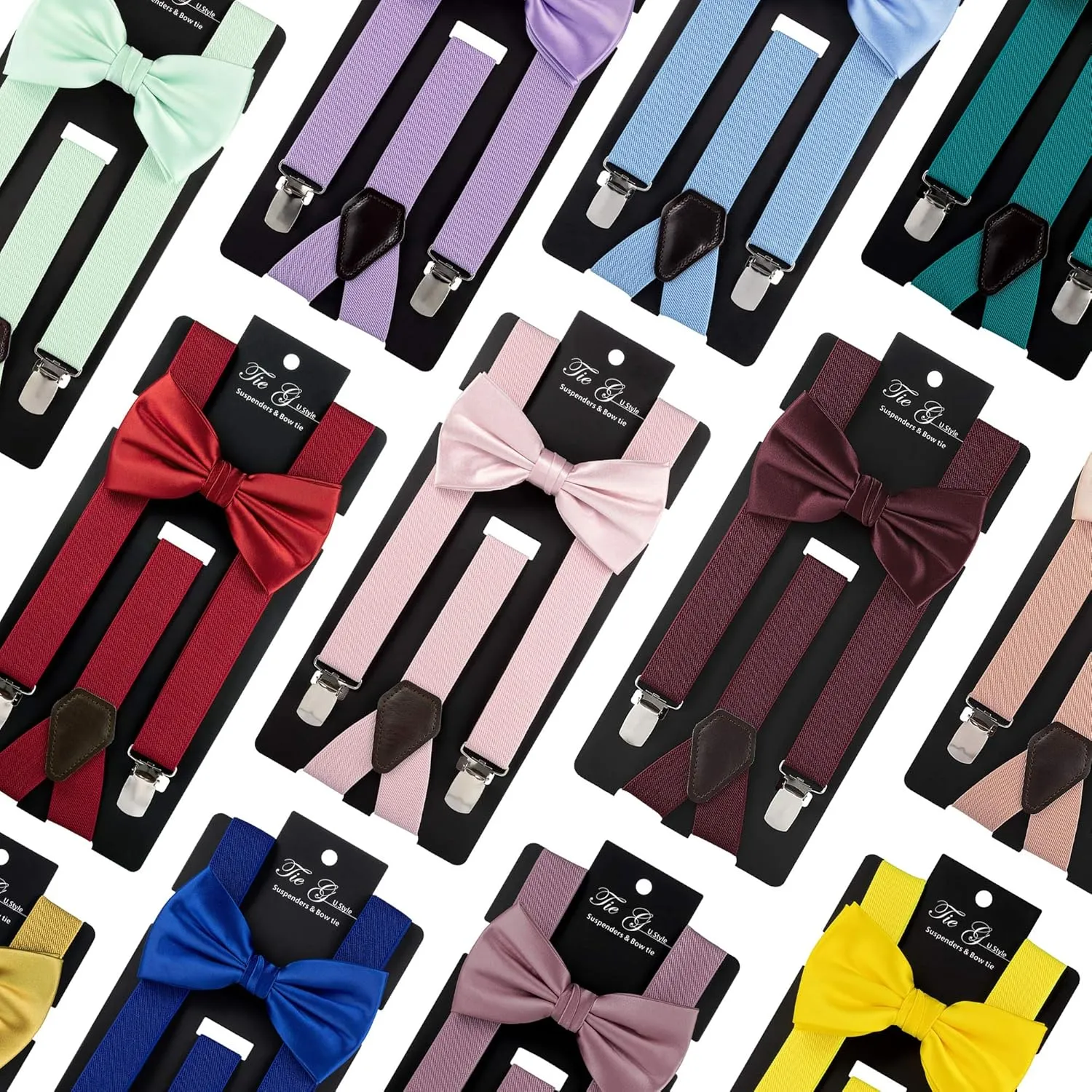 TIE G Solid Color Men's Suspender   Woven Bow Tie Set for Wedding : Vivid Color, Adjustable Brace, Strong Clip, Elastic Band