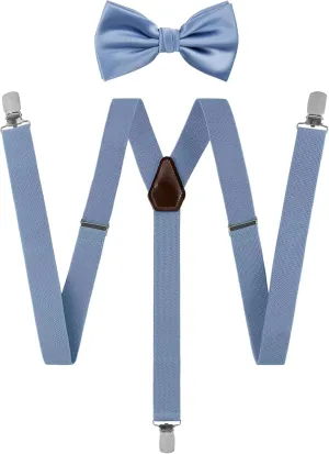 TIE G Solid Color Men's Suspender   Woven Bow Tie Set for Wedding : Vivid Color, Adjustable Brace, Strong Clip, Elastic Band