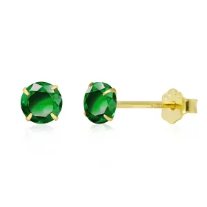 Tiny Emerald Earrings Green Earrings with 18K Gold Plated Sterling Silver Stud, Hypoallergenic Handmade Stud Earrings for Women Gift for Christmas New Year-3mm