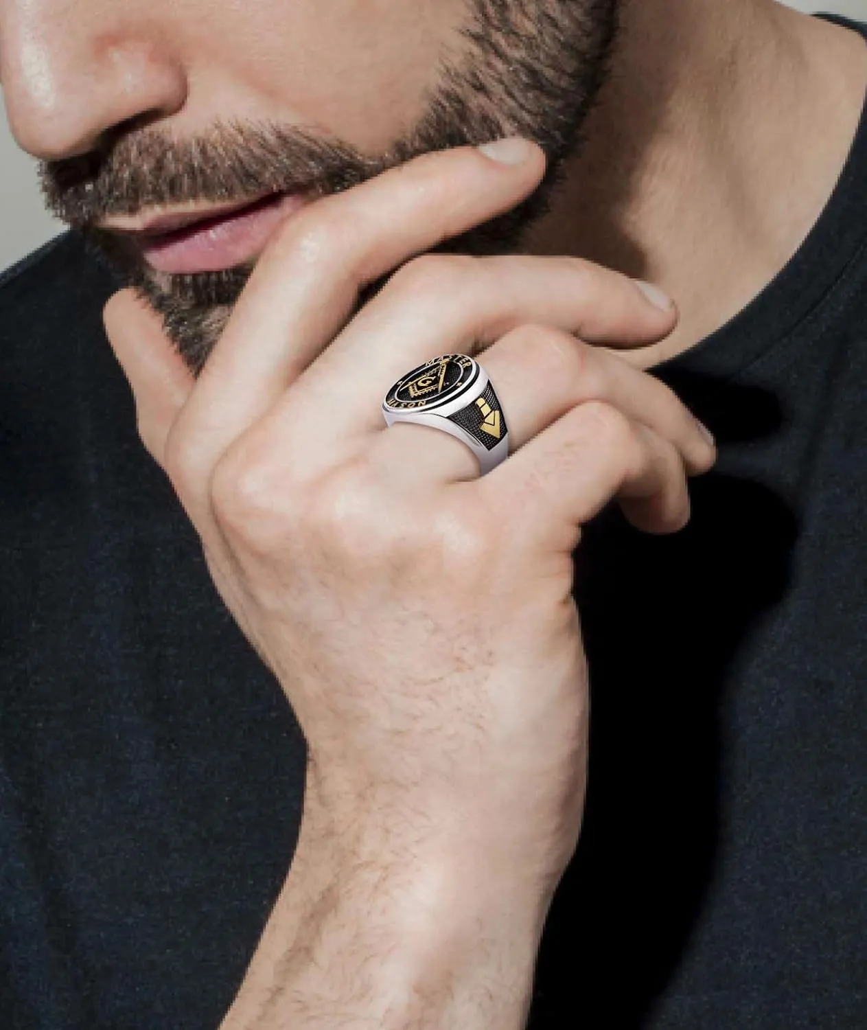 Titanium Steel Masonic Rings for Men - Master Mason Ring Freemason Ring Signet Jewelry Gift Gold Symbol Size 7-12
