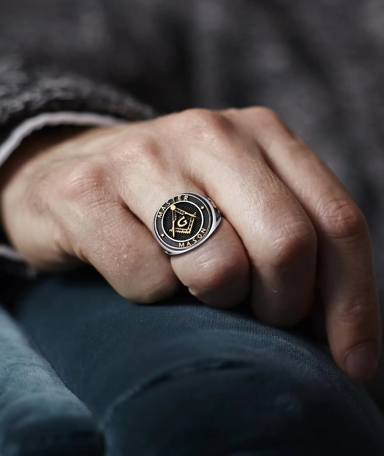 Titanium Steel Masonic Rings for Men - Master Mason Ring Freemason Ring Signet Jewelry Gift Gold Symbol Size 7-12