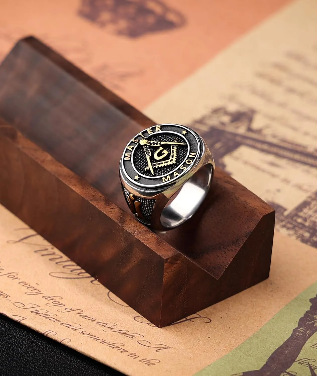 Titanium Steel Masonic Rings for Men - Master Mason Ring Freemason Ring Signet Jewelry Gift Gold Symbol Size 7-12