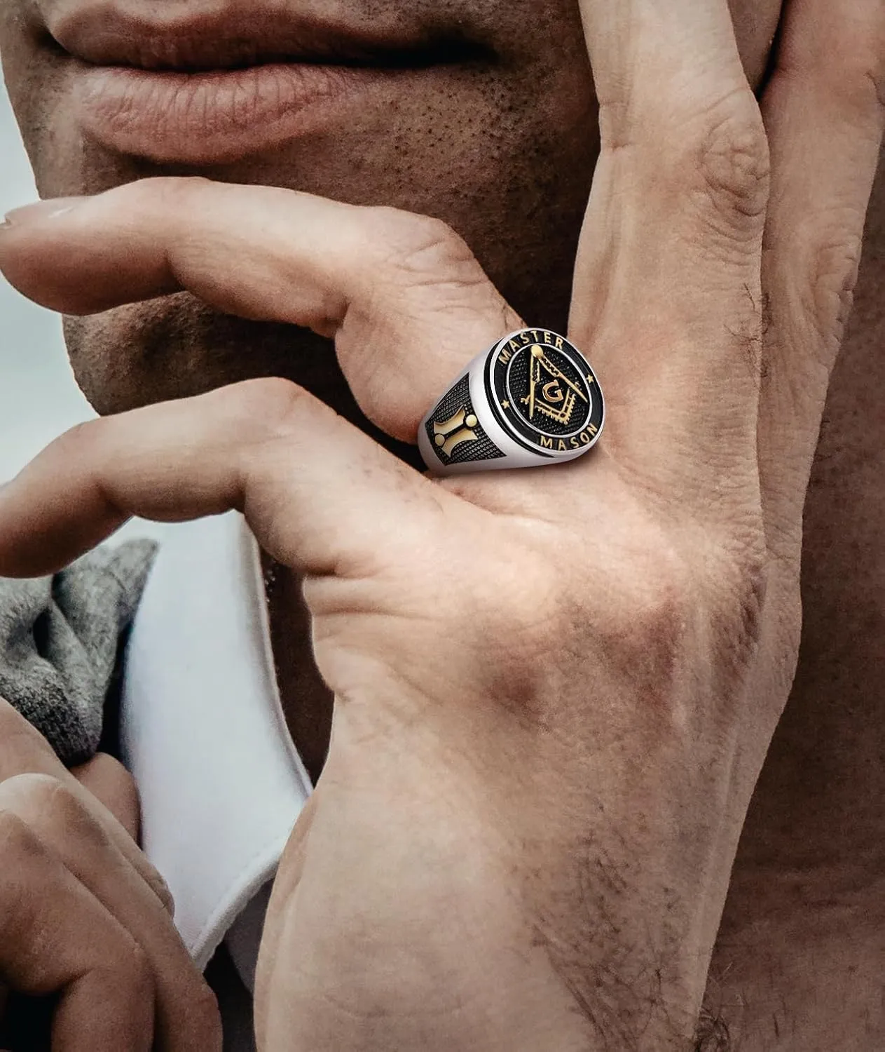 Titanium Steel Masonic Rings for Men - Master Mason Ring Freemason Ring Signet Jewelry Gift Gold Symbol Size 7-12