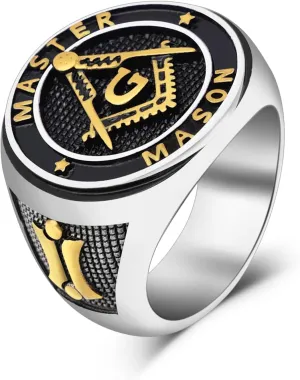 Titanium Steel Masonic Rings for Men - Master Mason Ring Freemason Ring Signet Jewelry Gift Gold Symbol Size 7-12