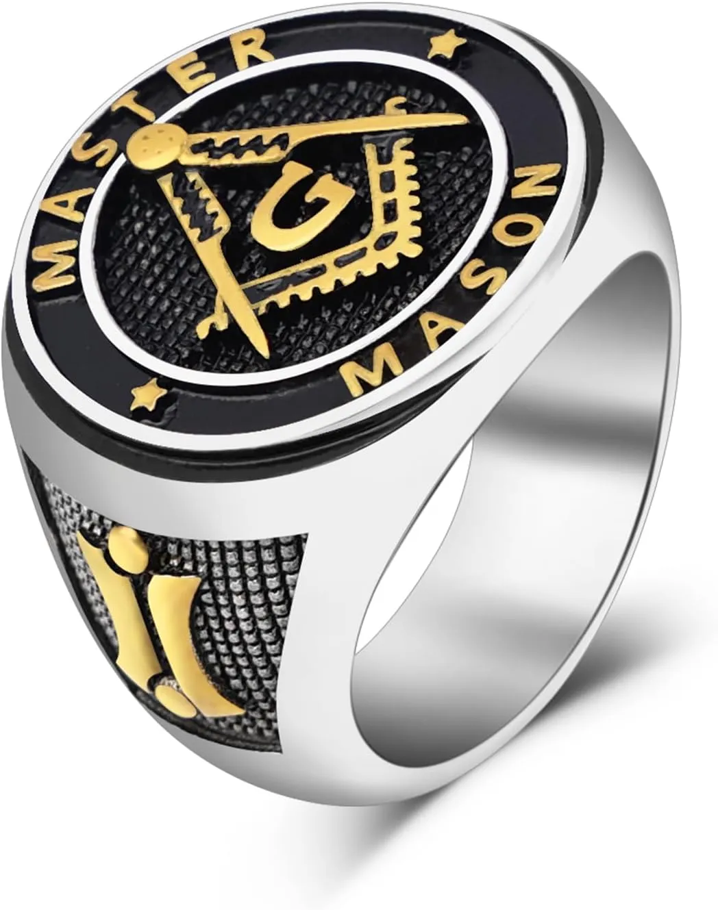Titanium Steel Masonic Rings for Men - Master Mason Ring Freemason Ring Signet Jewelry Gift Gold Symbol Size 7-12