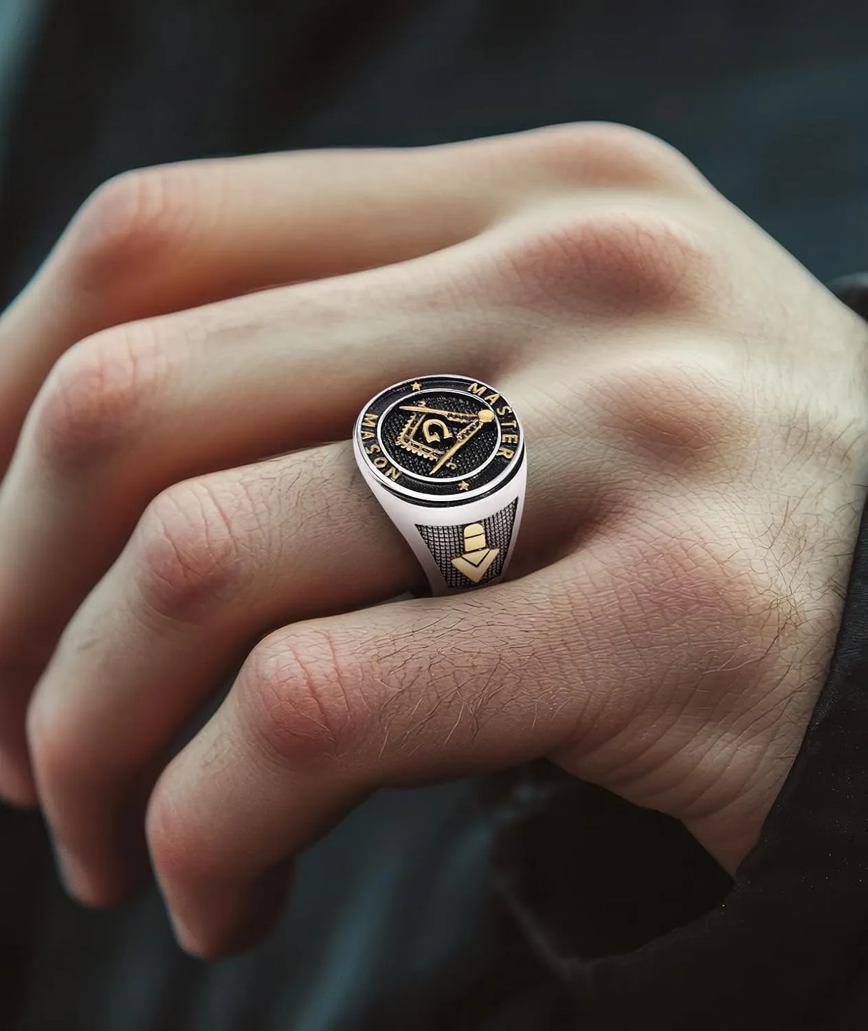 Titanium Steel Masonic Rings for Men - Master Mason Ring Freemason Ring Signet Jewelry Gift Gold Symbol Size 7-12