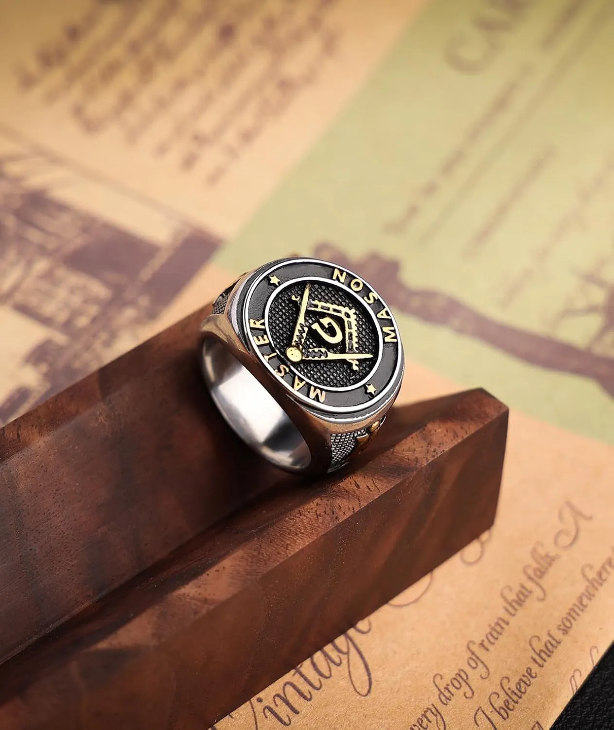 Titanium Steel Masonic Rings for Men - Master Mason Ring Freemason Ring Signet Jewelry Gift Gold Symbol Size 7-12