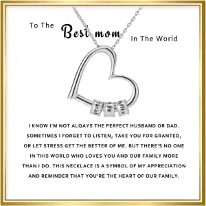 To My Mom Necklace -Family's Love Engraved 1-7 Name Pendant with LED Gift Box, Customized Necklaces for Women,Personalized Heart Custom Name Gift for Mother's Day