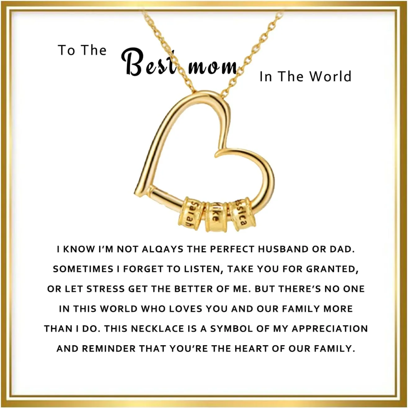 To My Mom Necklace -Family's Love Engraved 1-7 Name Pendant with LED Gift Box, Customized Necklaces for Women,Personalized Heart Custom Name Gift for Mother's Day