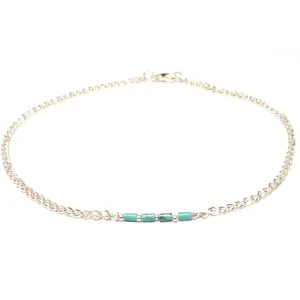 Touch Of Turquoise Dainty Ankle Bracelet Chain Blue Turquoise Cane Gemstone Silver Plated Gift Boxed 12 Inch Plus Size