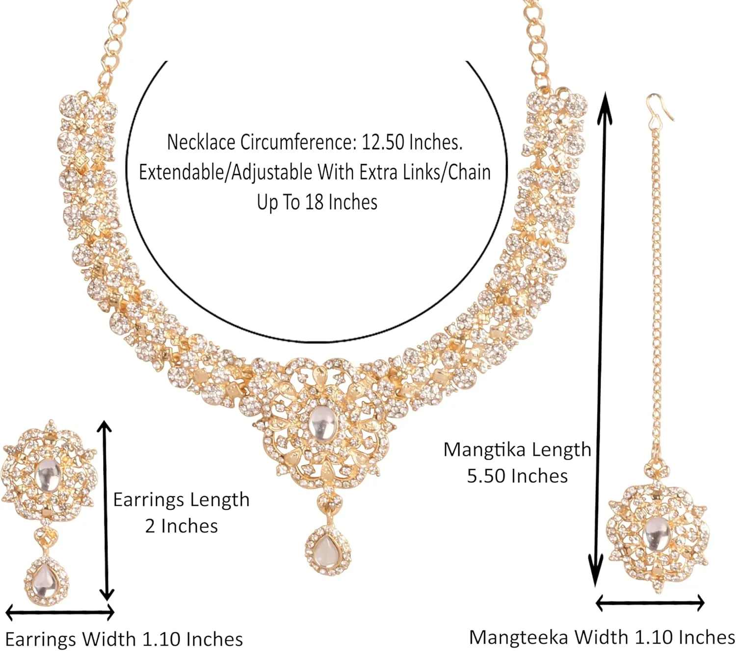Touchstone Indian Bollywood Desire Enchanting Floral Diamond Studded Look Rhinestone Bridal Designer Jewelry Necklace Set In Gold or White Tone For Women.
