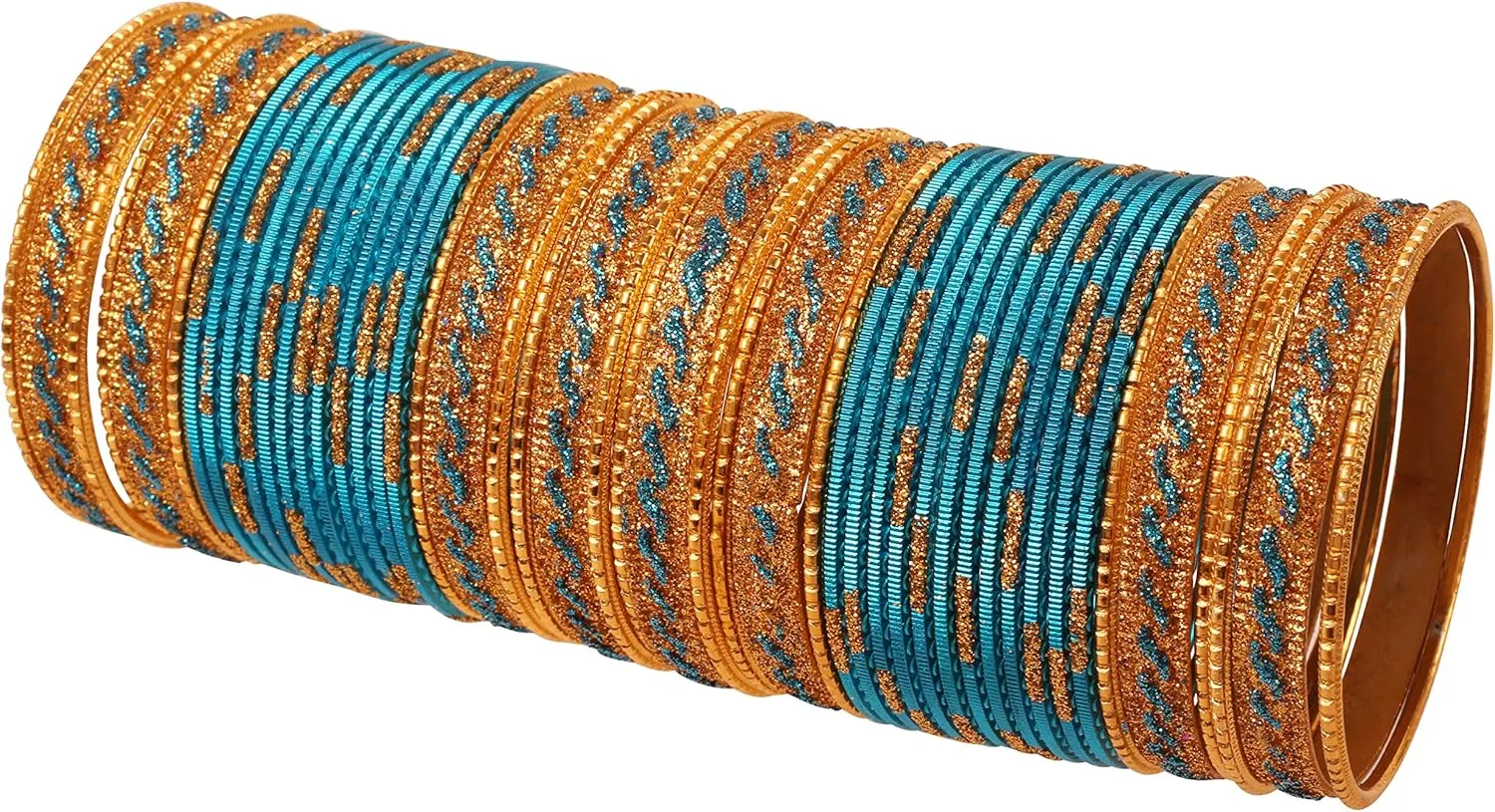 Touchstone Indian Bollywood Glamorous Fashion Wrist Enhancing Shimmering Golden Glitters Textured Color Designer Jewelry Bracelets Bangle Chura. Set of 48 in Gold Tone for Women.