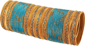 Touchstone Indian Bollywood Glamorous Fashion Wrist Enhancing Shimmering Golden Glitters Textured Color Designer Jewelry Bracelets Bangle Chura. Set of 48 in Gold Tone for Women.