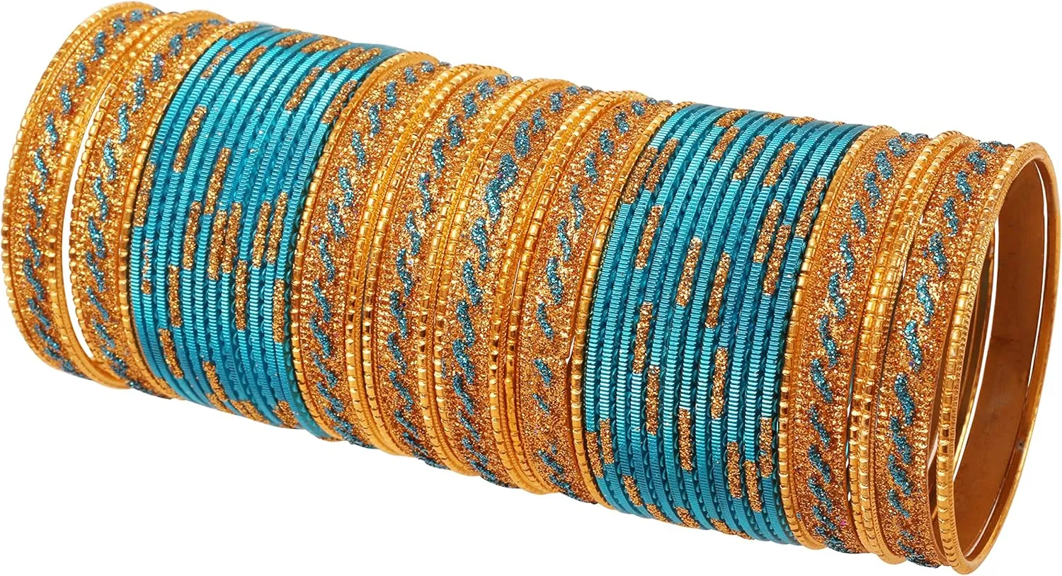 Touchstone Indian Bollywood Glamorous Fashion Wrist Enhancing Shimmering Golden Glitters Textured Color Designer Jewelry Bracelets Bangle Chura. Set of 48 in Gold Tone for Women.