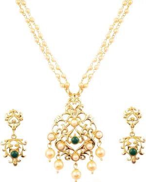Touchstone Indian Bollywood Traditional Designer Jewelry Pendant Set in Gold Or White Tone for Women.