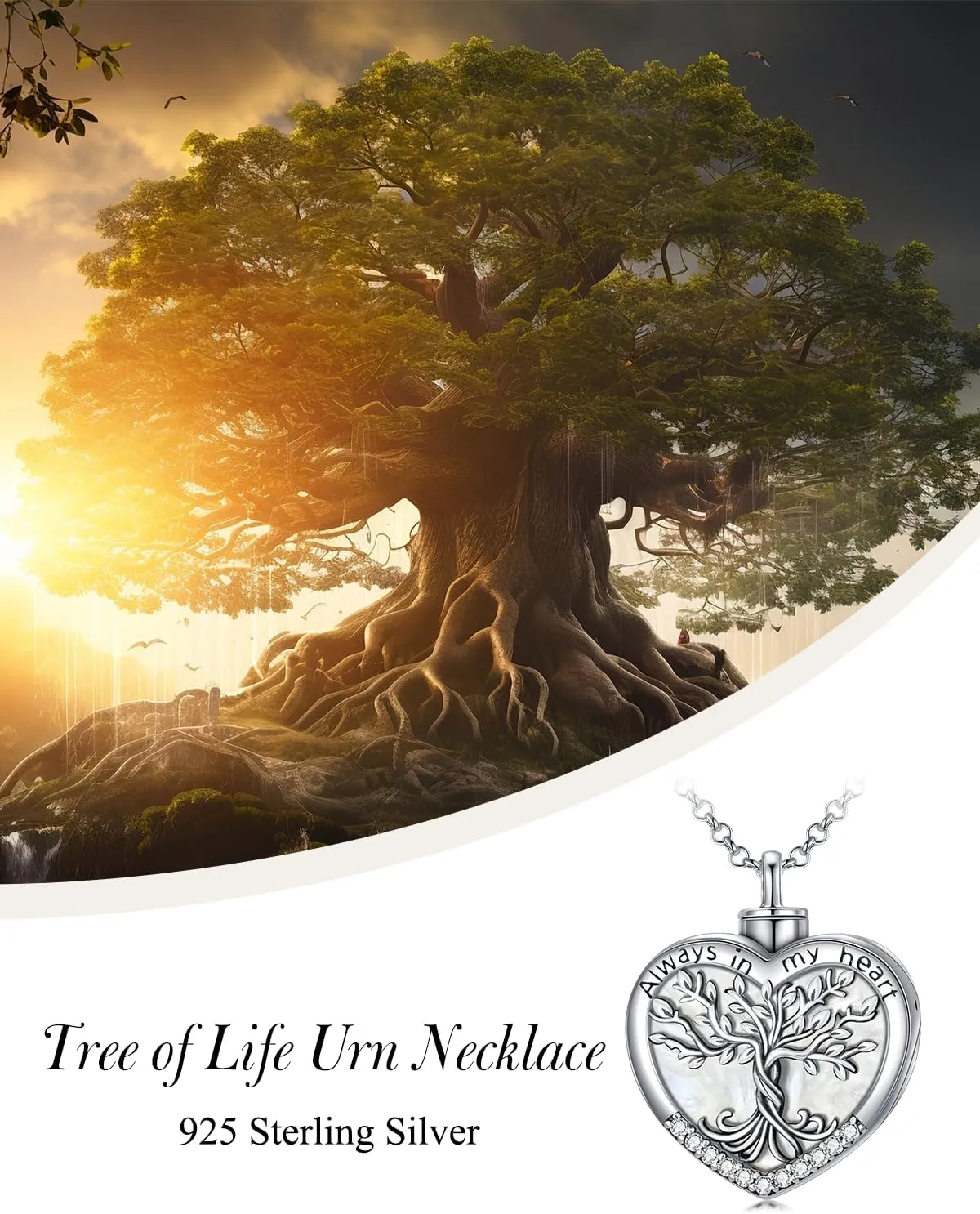 TOUPOP Tree of Life Urn Necklaces for Ashes 925 Sterling Silver Heart Cremation Jewelry Memorial Keepsake Jewelry with Funnel Filler for Women Men