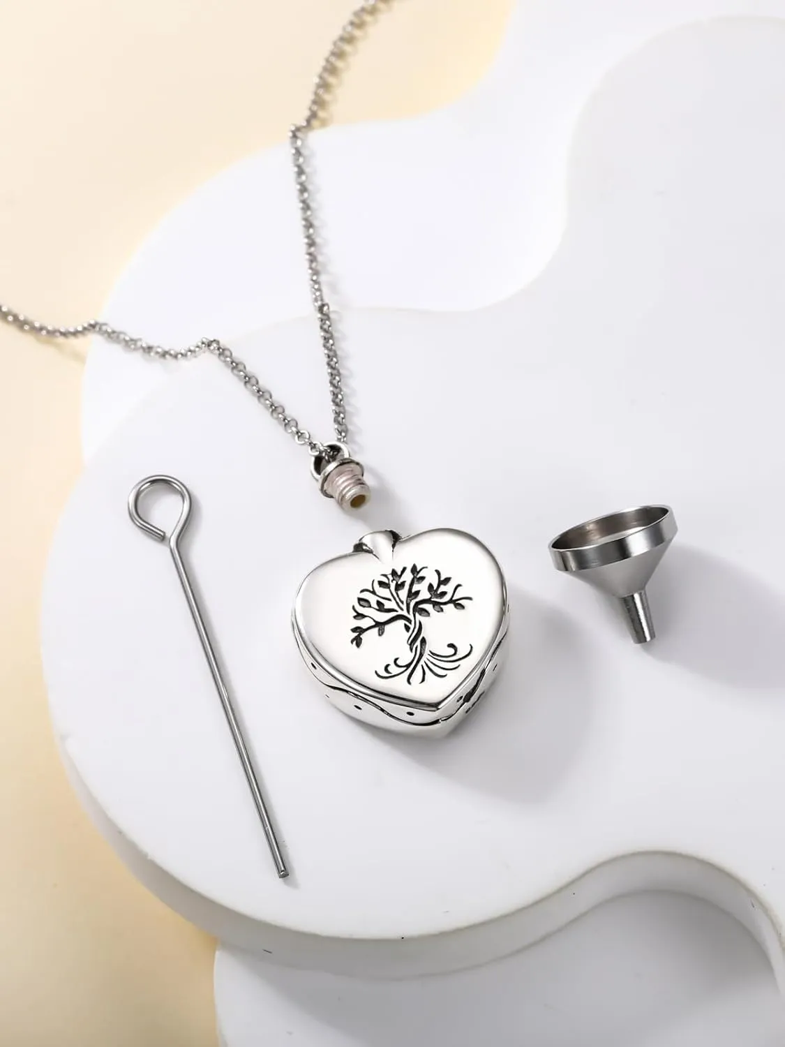 TOUPOP Tree of Life Urn Necklaces for Ashes 925 Sterling Silver Heart Cremation Jewelry Memorial Keepsake Jewelry with Funnel Filler for Women Men