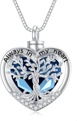 TOUPOP Tree of Life Urn Necklaces for Ashes 925 Sterling Silver Heart Cremation Jewelry Memorial Keepsake Jewelry with Funnel Filler for Women Men