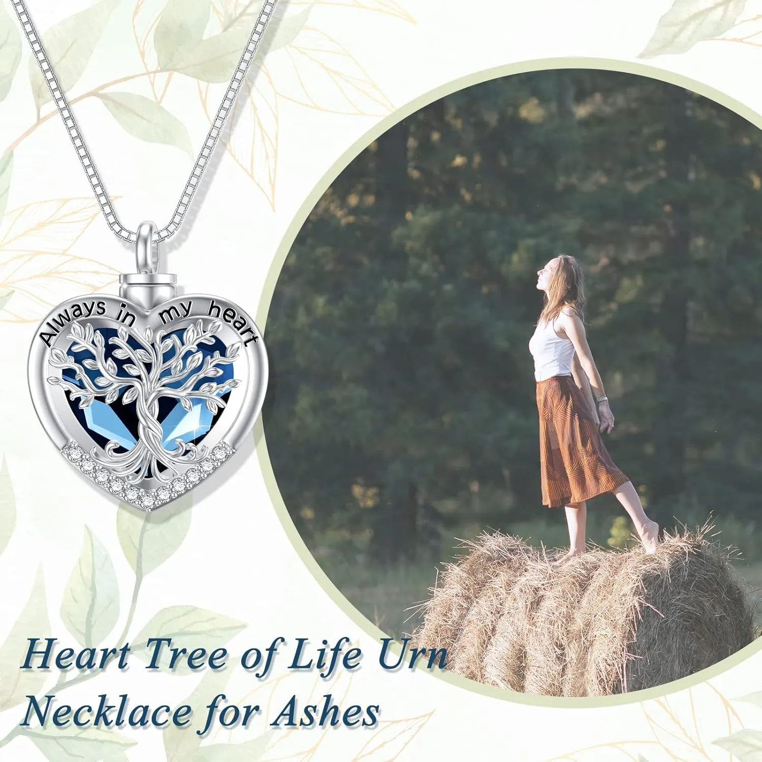 TOUPOP Tree of Life Urn Necklaces for Ashes 925 Sterling Silver Heart Cremation Jewelry Memorial Keepsake Jewelry with Funnel Filler for Women Men