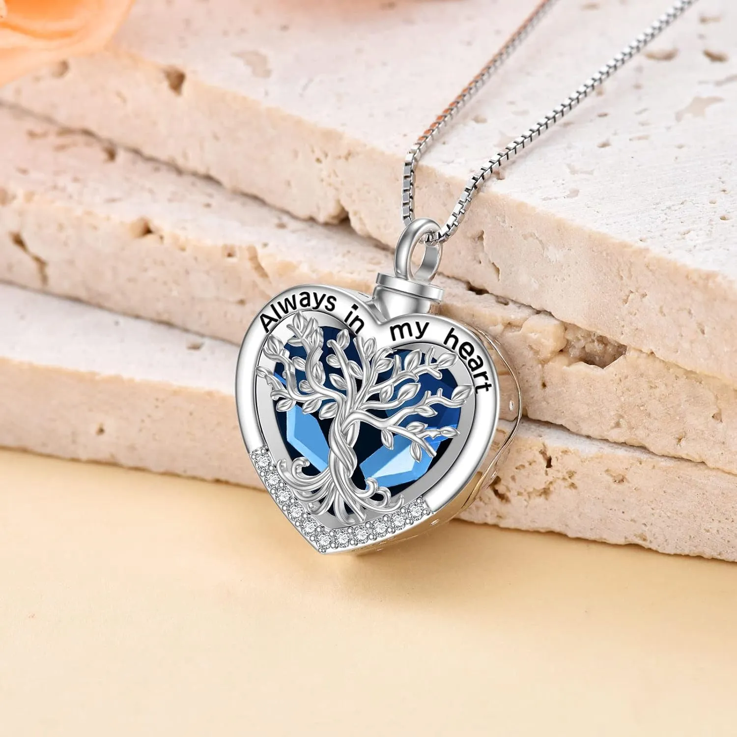 TOUPOP Tree of Life Urn Necklaces for Ashes 925 Sterling Silver Heart Cremation Jewelry Memorial Keepsake Jewelry with Funnel Filler for Women Men