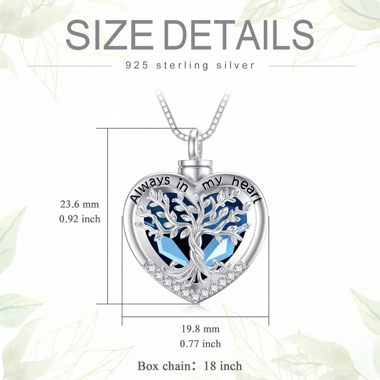 TOUPOP Tree of Life Urn Necklaces for Ashes 925 Sterling Silver Heart Cremation Jewelry Memorial Keepsake Jewelry with Funnel Filler for Women Men