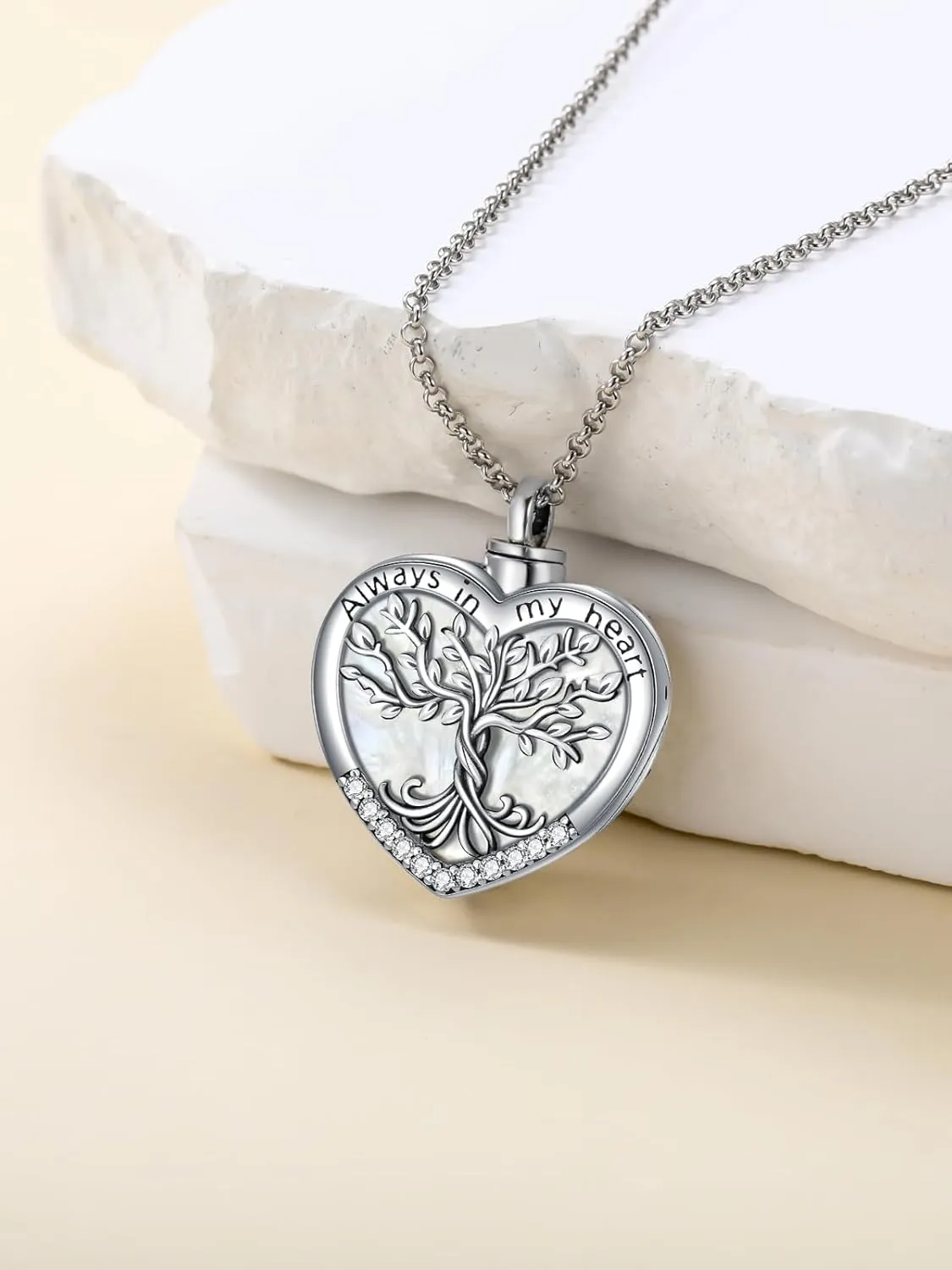 TOUPOP Tree of Life Urn Necklaces for Ashes 925 Sterling Silver Heart Cremation Jewelry Memorial Keepsake Jewelry with Funnel Filler for Women Men