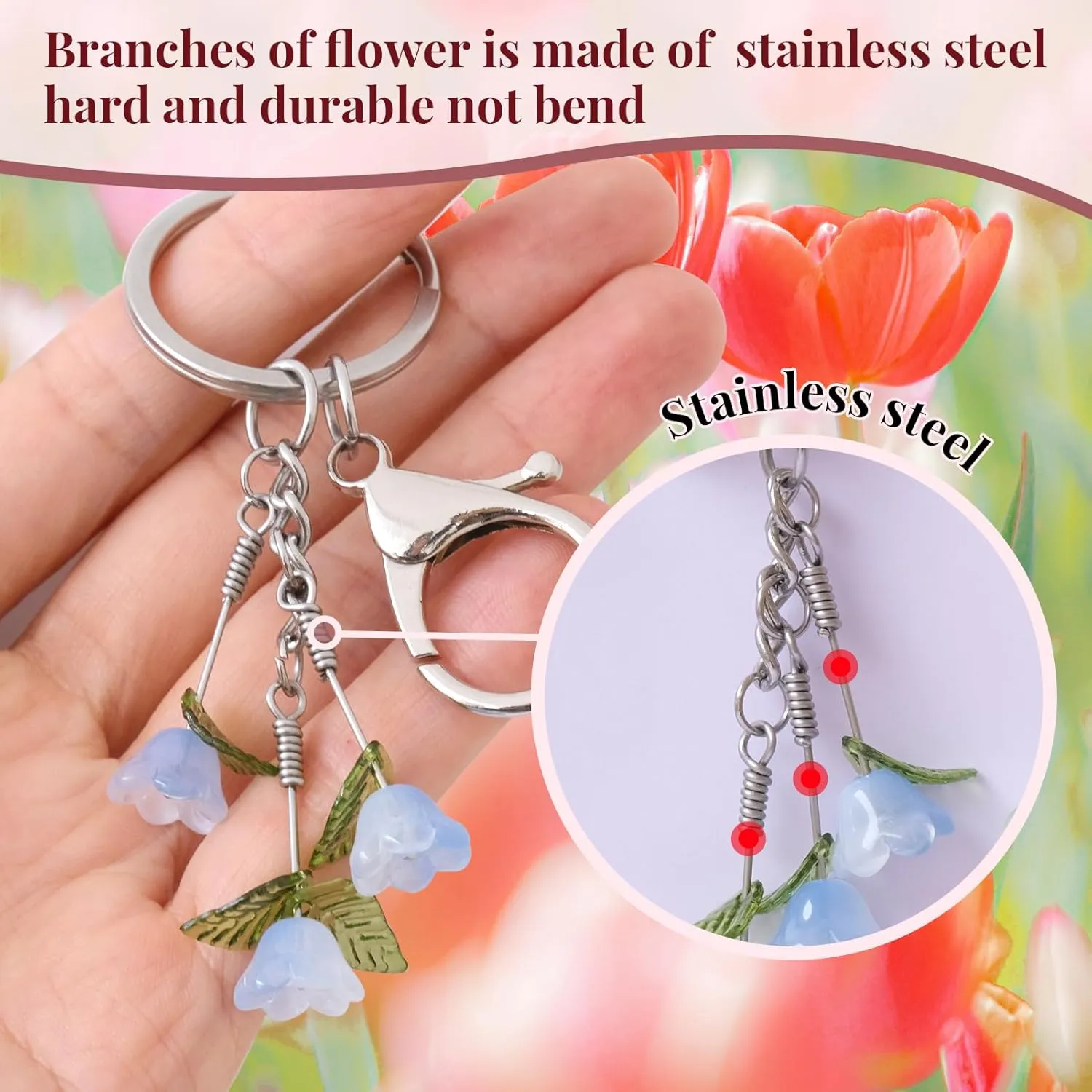 Trailing Tulip Flower Keychains for Women-Handmade,Bag Charm,Purse Charm,Elegant Gifts for Women/Mom/Her