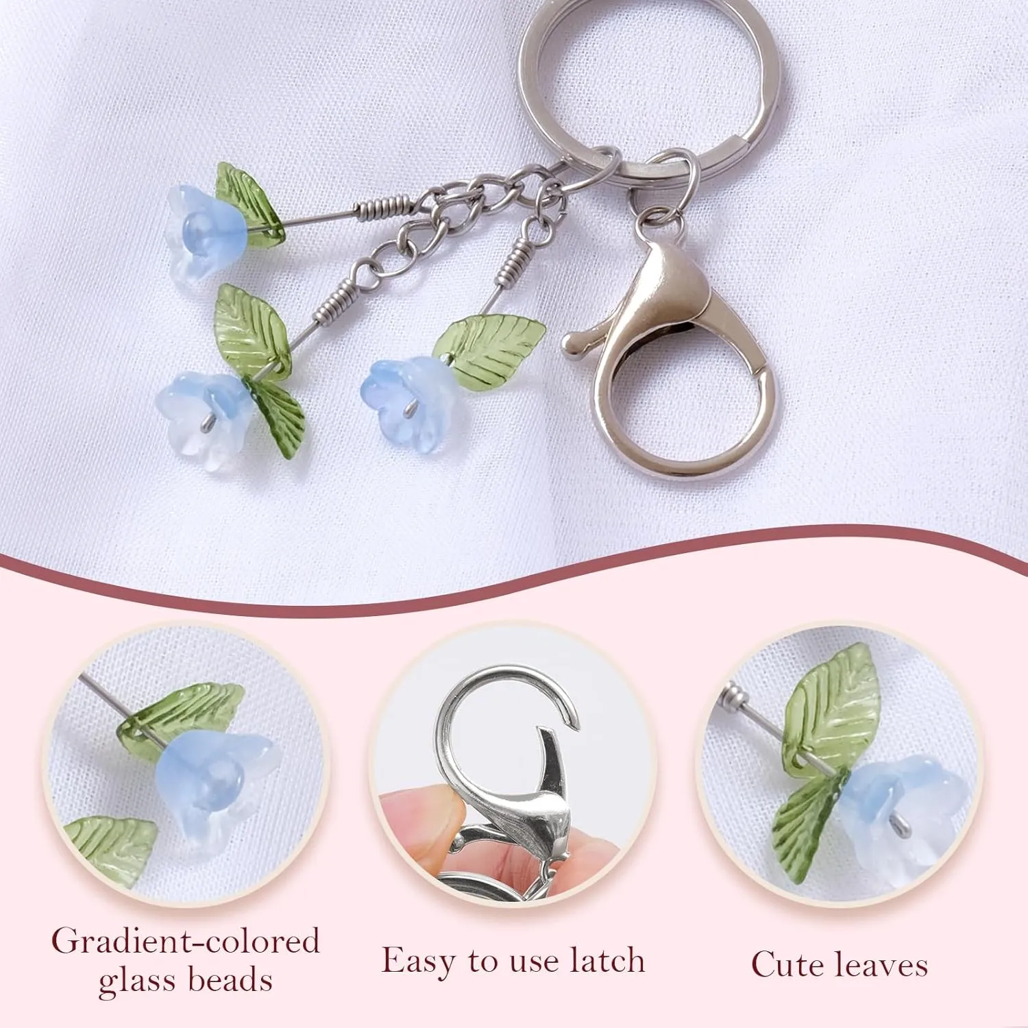 Trailing Tulip Flower Keychains for Women-Handmade,Bag Charm,Purse Charm,Elegant Gifts for Women/Mom/Her