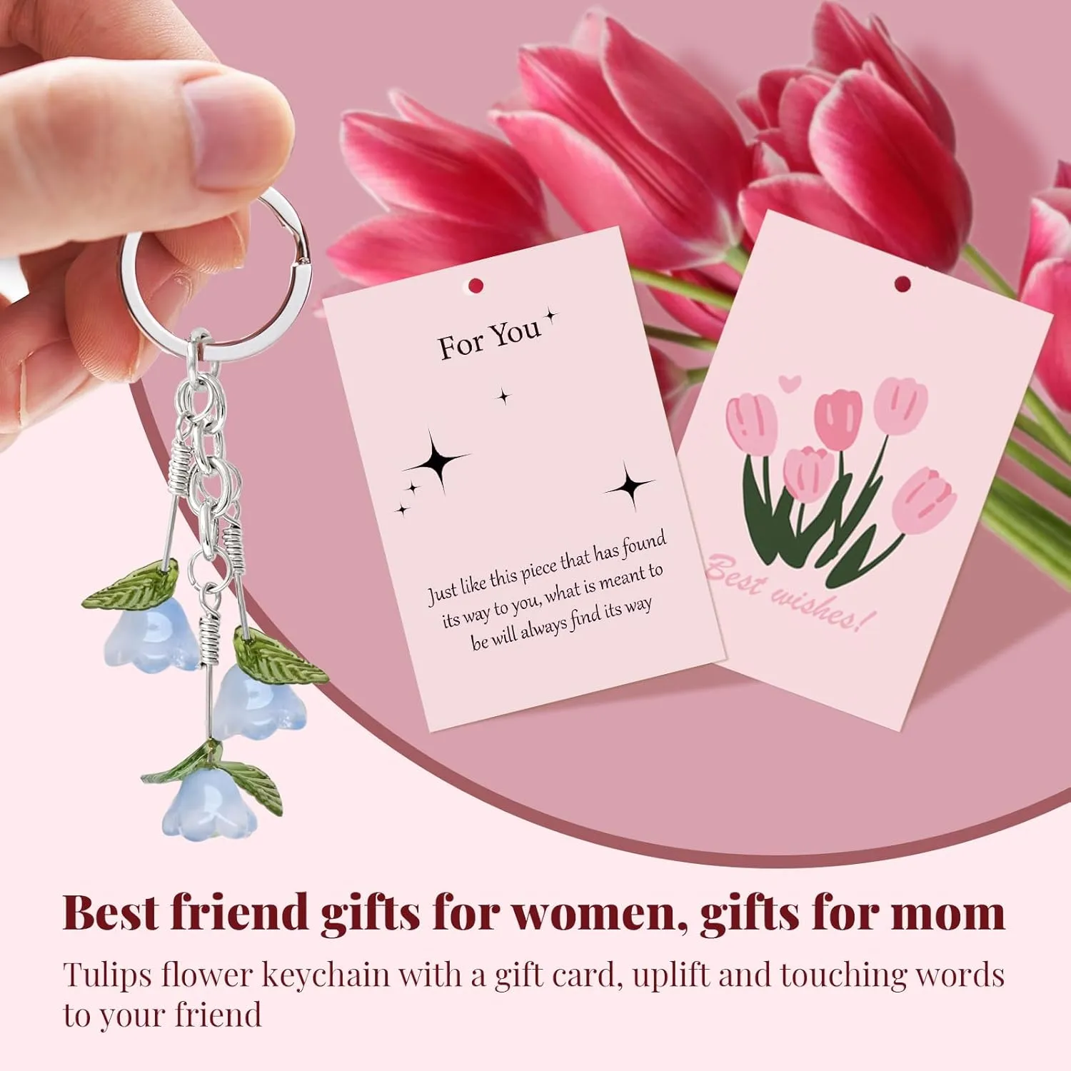Trailing Tulip Flower Keychains for Women-Handmade,Bag Charm,Purse Charm,Elegant Gifts for Women/Mom/Her