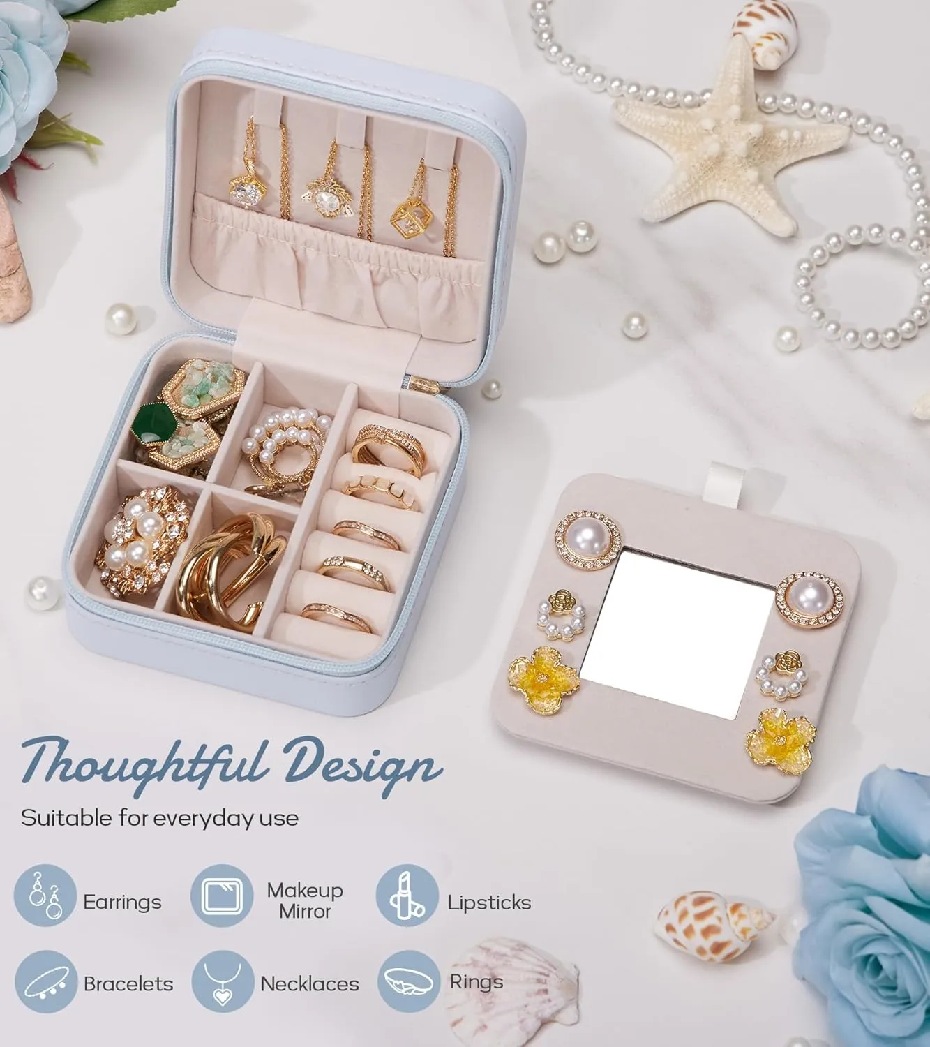 Travel Jewelry Box for Gift: Traveling Jewelry Case for Girls Women - Mini Organizer for Necklaces Earrings Blue F