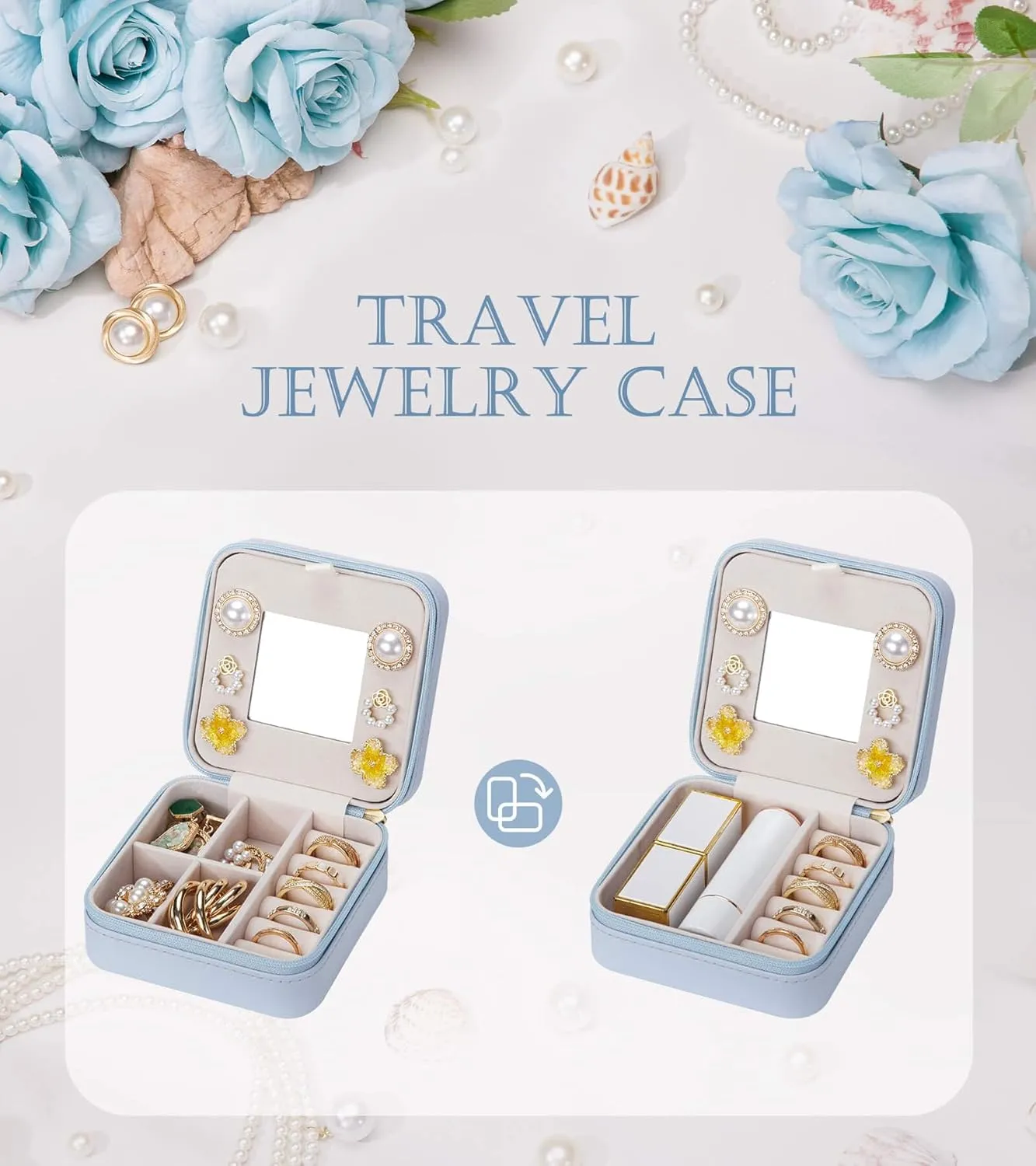 Travel Jewelry Box for Gift: Traveling Jewelry Case for Girls Women - Mini Organizer for Necklaces Earrings Blue F