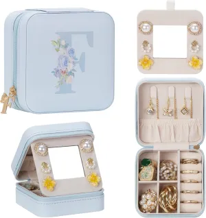 Travel Jewelry Box for Gift: Traveling Jewelry Case for Girls Women - Mini Organizer for Necklaces Earrings Blue F