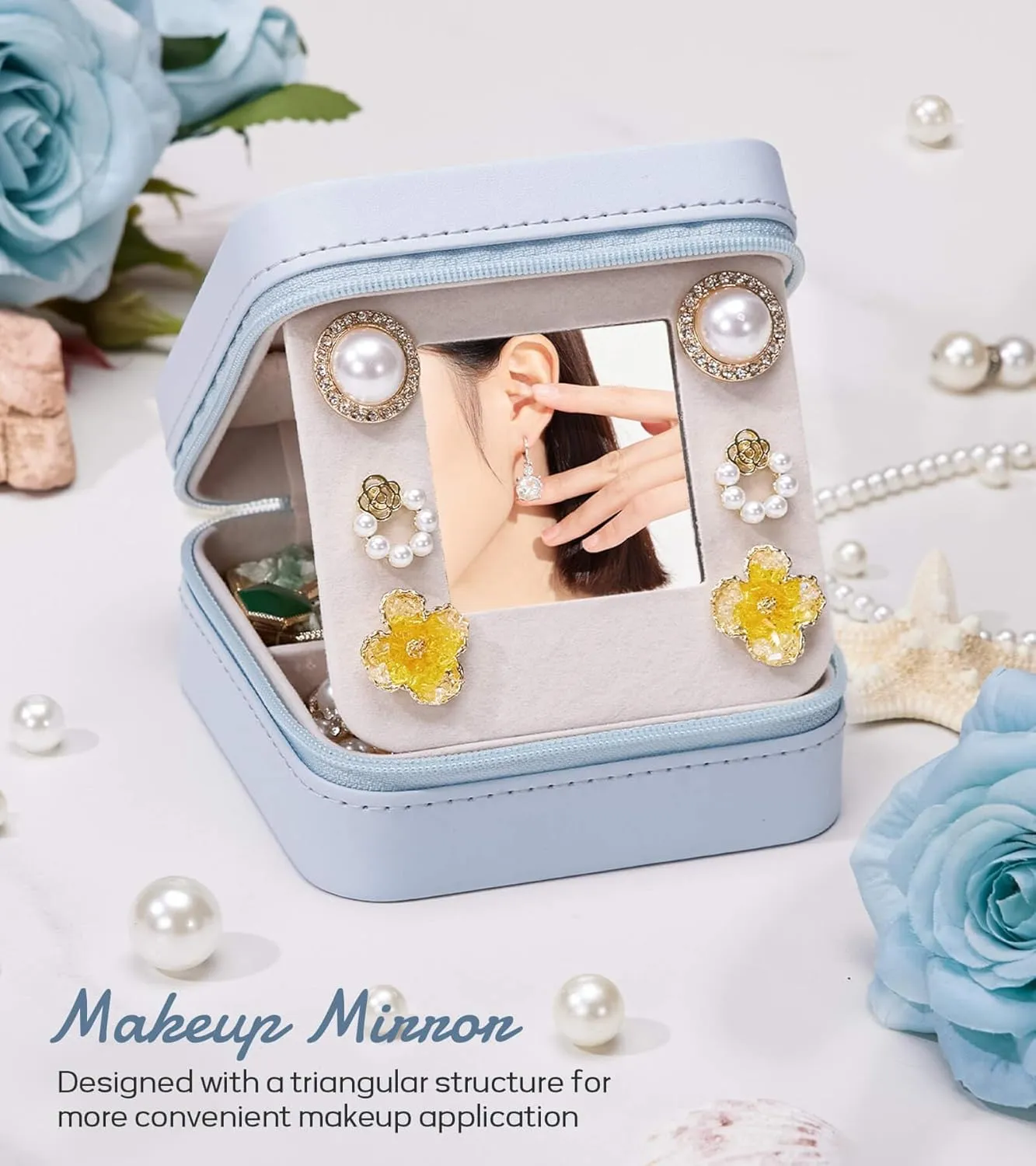 Travel Jewelry Box for Gift: Traveling Jewelry Case for Girls Women - Mini Organizer for Necklaces Earrings Blue F