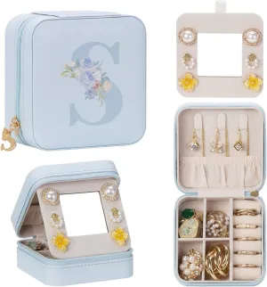 Travel Jewelry Box for Gift: Traveling Jewelry Case for Girls Women - Mini Organizer for Necklaces Earrings Blue S