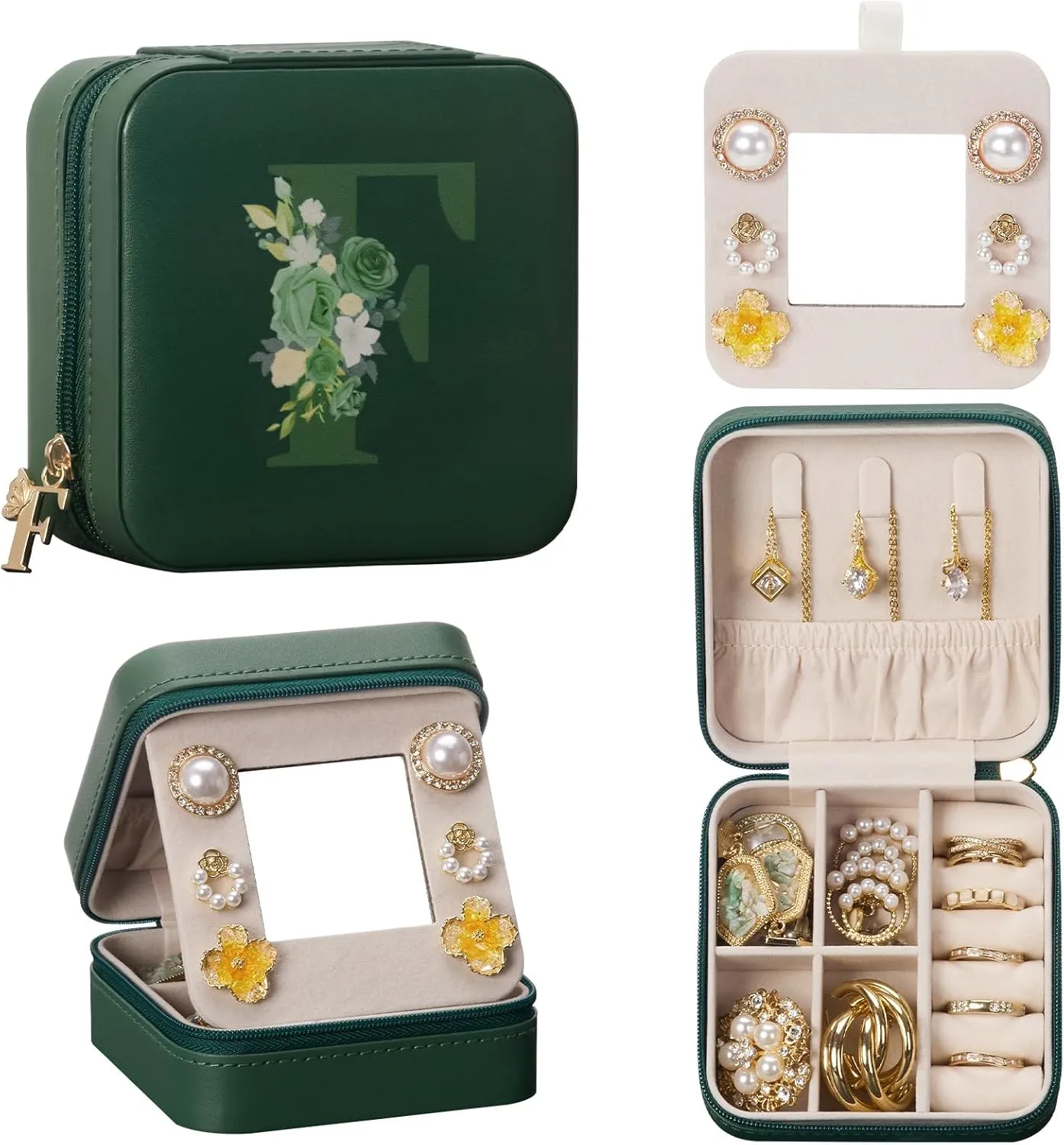Travel Jewelry Box for Gift: Traveling Jewelry Case for Girls Women - Mini Organizer for Necklaces Earrings Green F