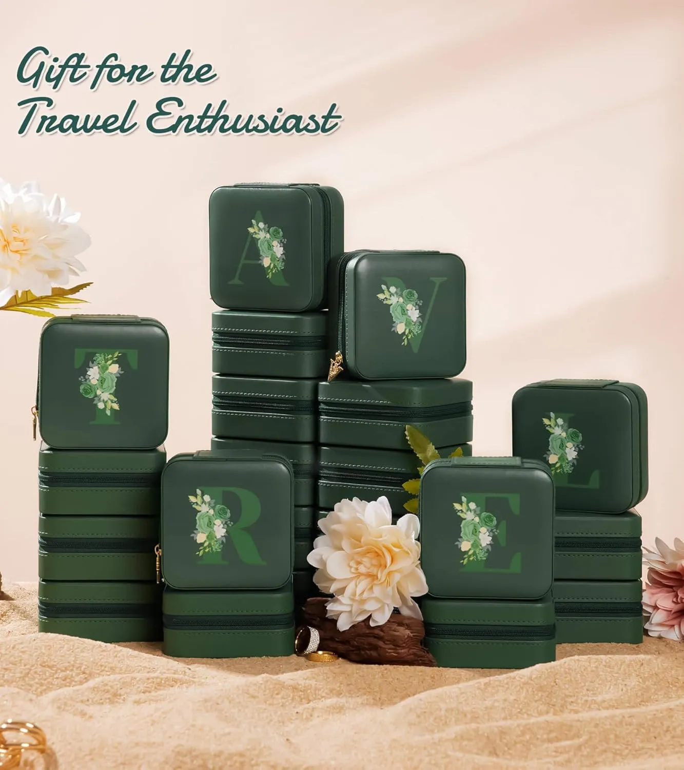 Travel Jewelry Box for Gift: Traveling Jewelry Case for Girls Women - Mini Organizer for Necklaces Earrings Green M