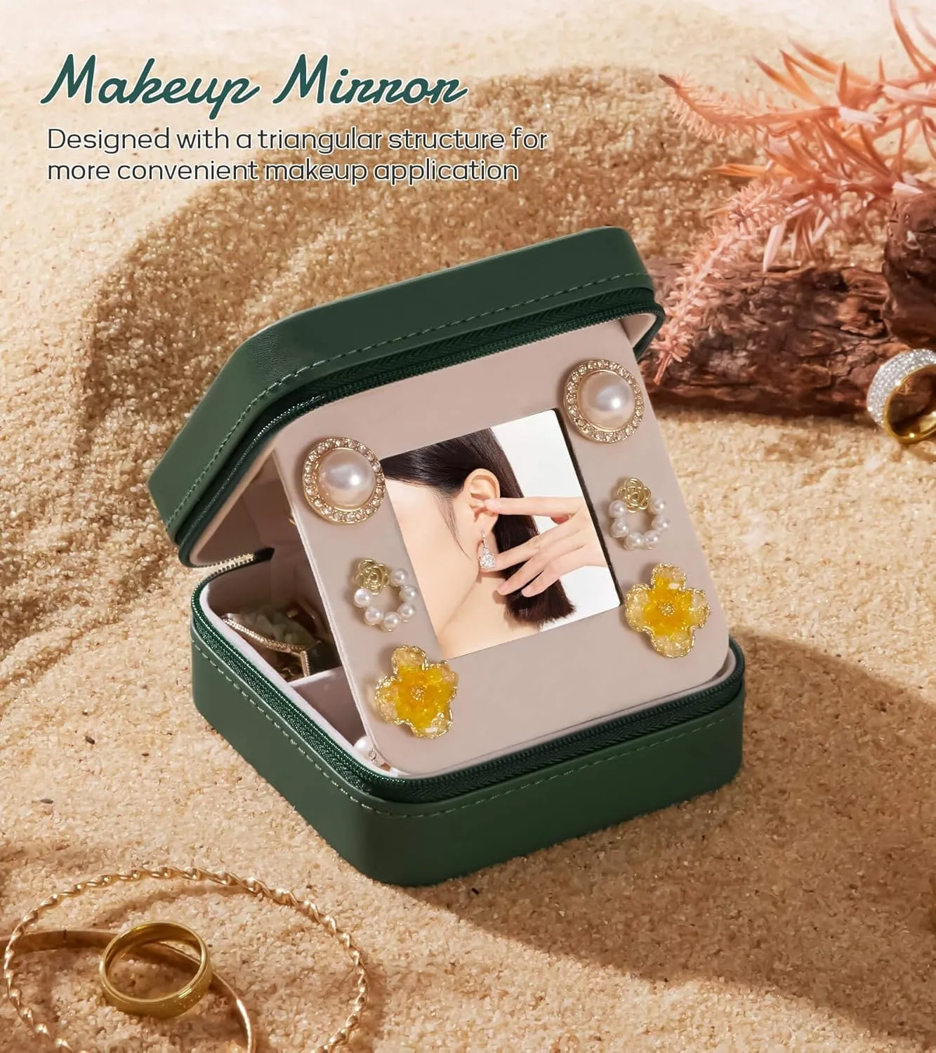 Travel Jewelry Box for Gift: Traveling Jewelry Case for Girls Women - Mini Organizer for Necklaces Earrings Green M