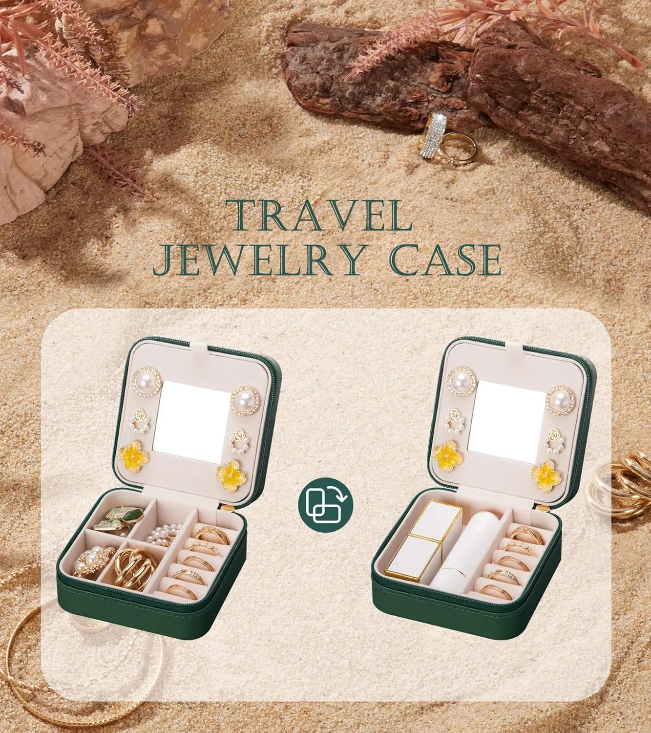 Travel Jewelry Box for Gift: Traveling Jewelry Case for Girls Women - Mini Organizer for Necklaces Earrings Green M