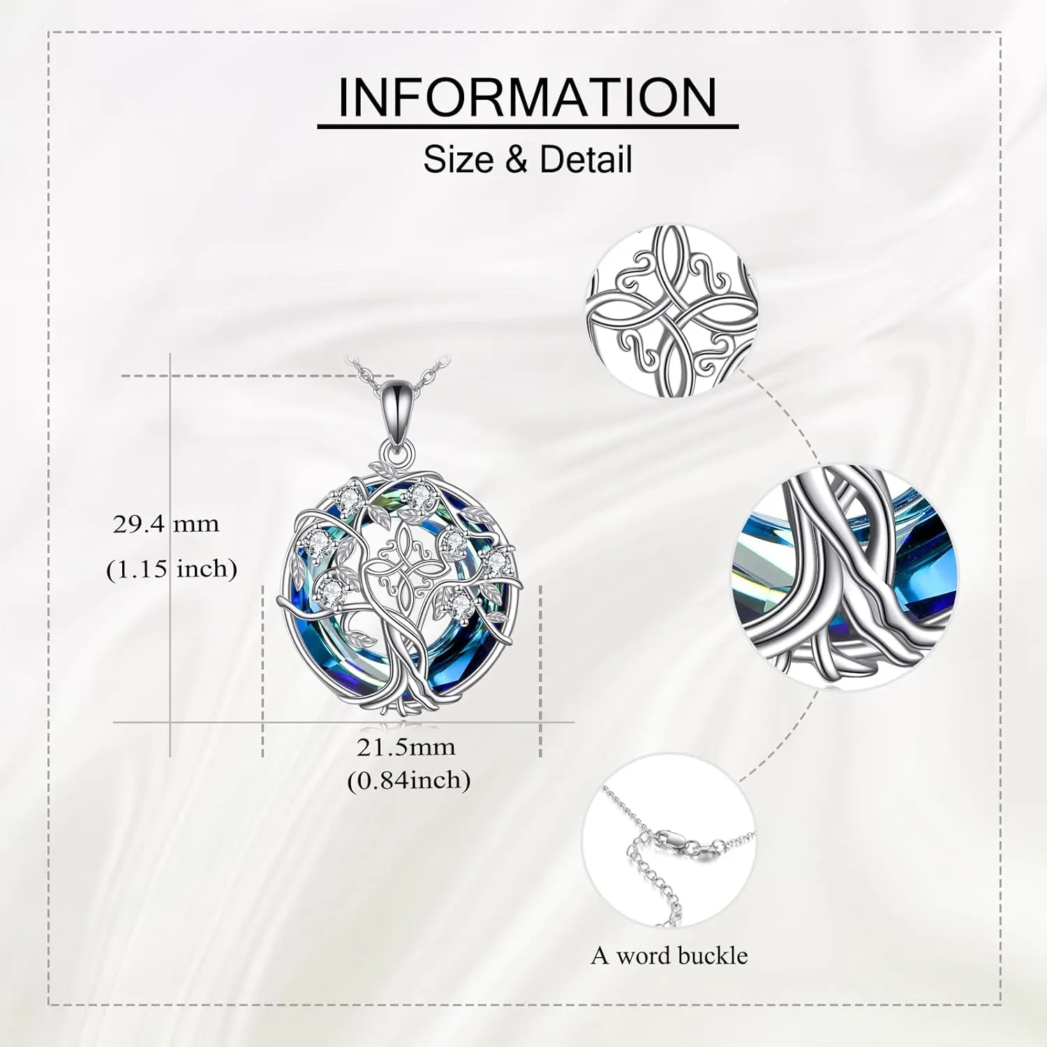 Tree of Life Necklace 925 Sterling Silver Chai Yin Yang AA Witches Knot Tree of Life Crystal Pendant Jewelry Gifts for Women