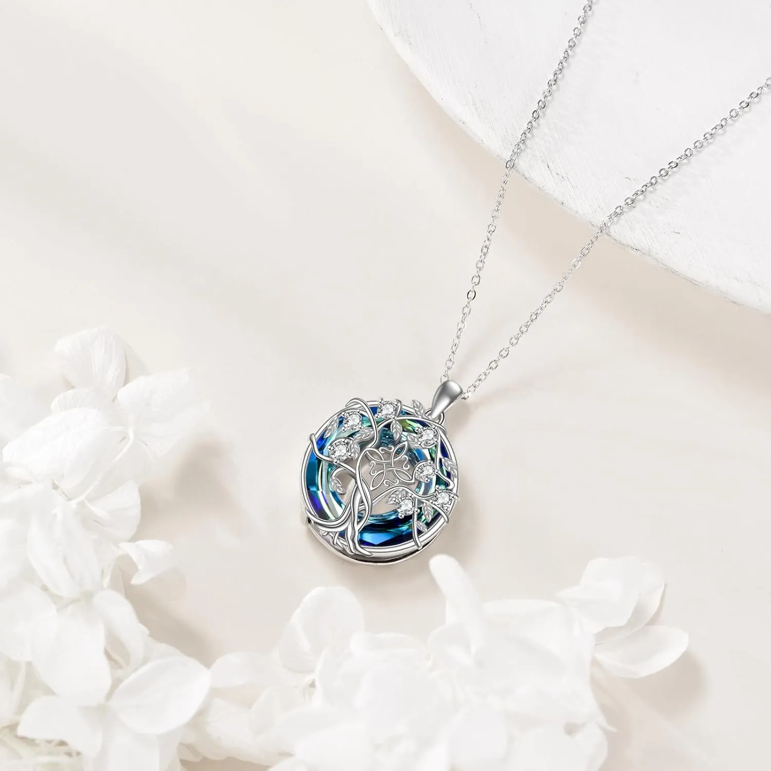 Tree of Life Necklace 925 Sterling Silver Chai Yin Yang AA Witches Knot Tree of Life Crystal Pendant Jewelry Gifts for Women