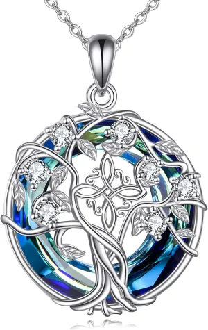 Tree of Life Necklace 925 Sterling Silver Chai Yin Yang AA Witches Knot Tree of Life Crystal Pendant Jewelry Gifts for Women
